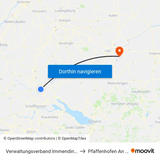 Verwaltungsverband Immendingen-Geisingen to Pfaffenhofen An Der Roth map