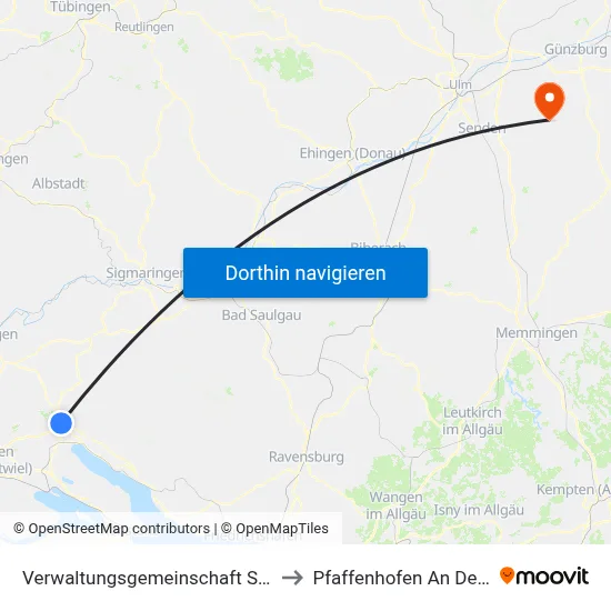 Verwaltungsgemeinschaft Stockach to Pfaffenhofen An Der Roth map