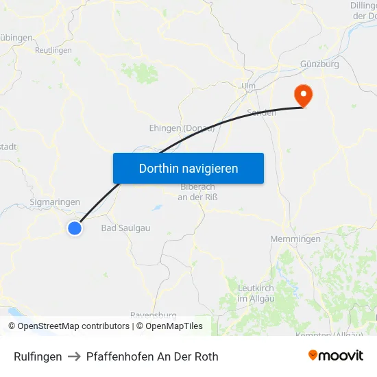 Rulfingen to Pfaffenhofen An Der Roth map