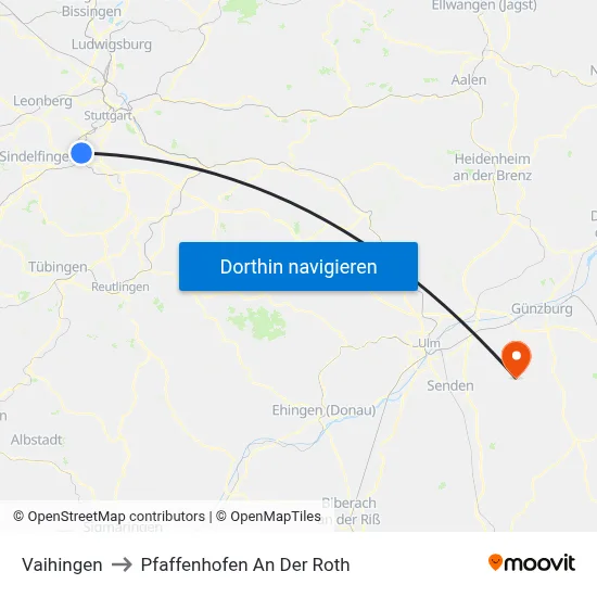 Vaihingen to Pfaffenhofen An Der Roth map