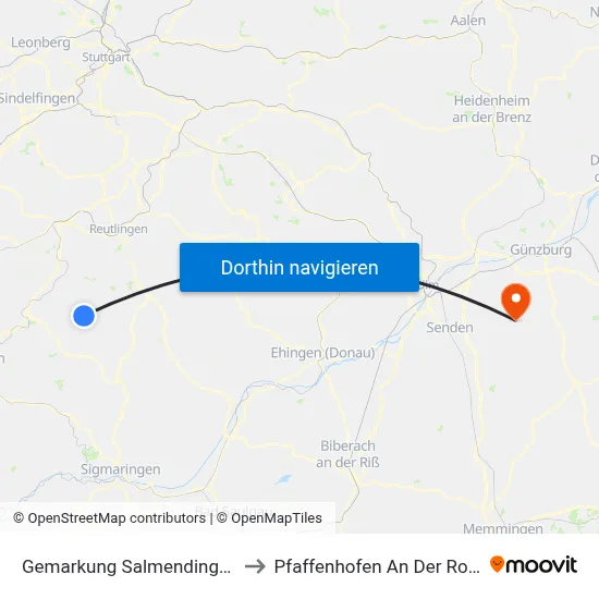Gemarkung Salmendingen to Pfaffenhofen An Der Roth map