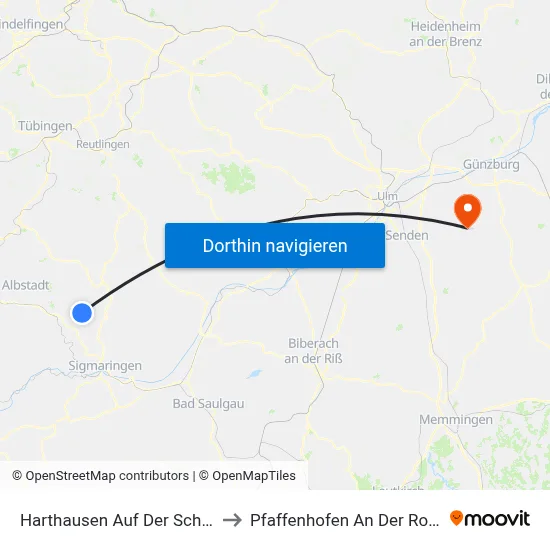 Harthausen Auf Der Scher to Pfaffenhofen An Der Roth map