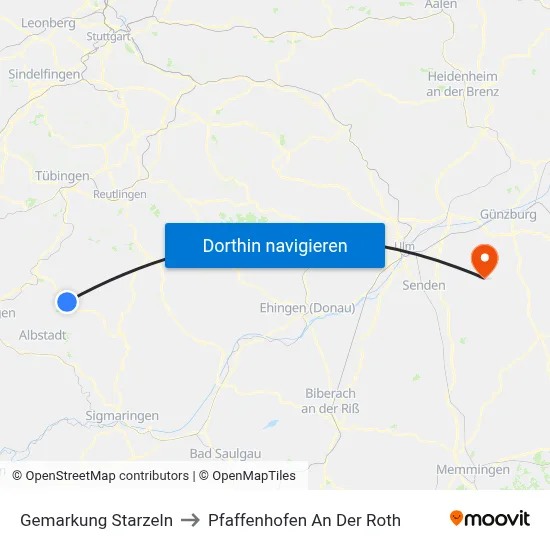 Gemarkung Starzeln to Pfaffenhofen An Der Roth map