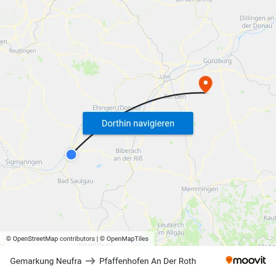 Gemarkung Neufra to Pfaffenhofen An Der Roth map