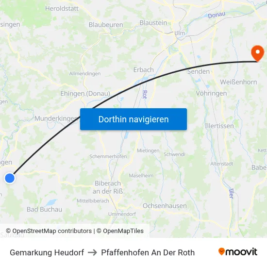 Gemarkung Heudorf to Pfaffenhofen An Der Roth map