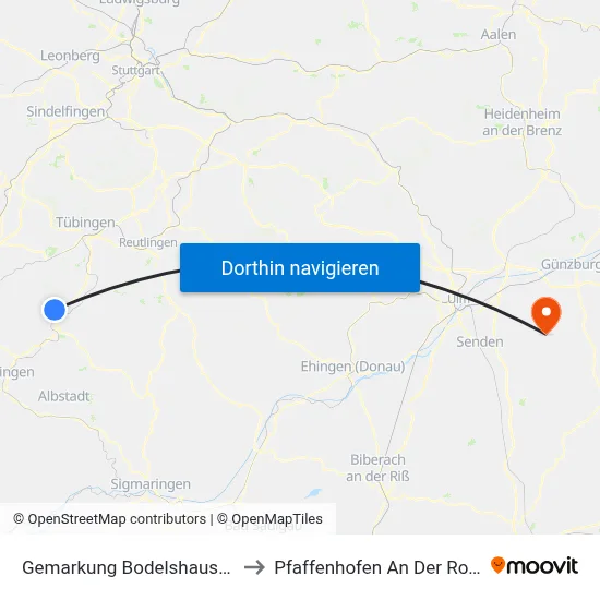 Gemarkung Bodelshausen to Pfaffenhofen An Der Roth map