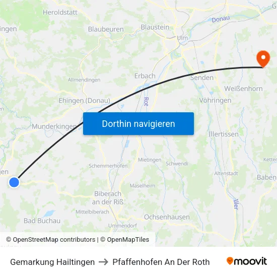 Gemarkung Hailtingen to Pfaffenhofen An Der Roth map