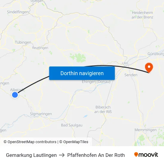 Gemarkung Lautlingen to Pfaffenhofen An Der Roth map