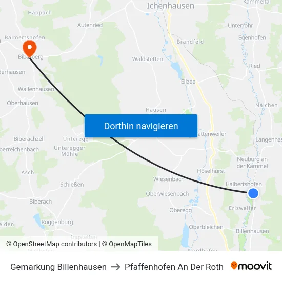 Gemarkung Billenhausen to Pfaffenhofen An Der Roth map