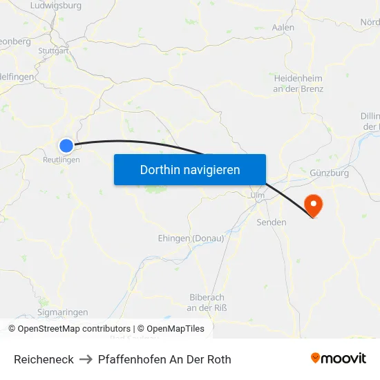 Reicheneck to Pfaffenhofen An Der Roth map