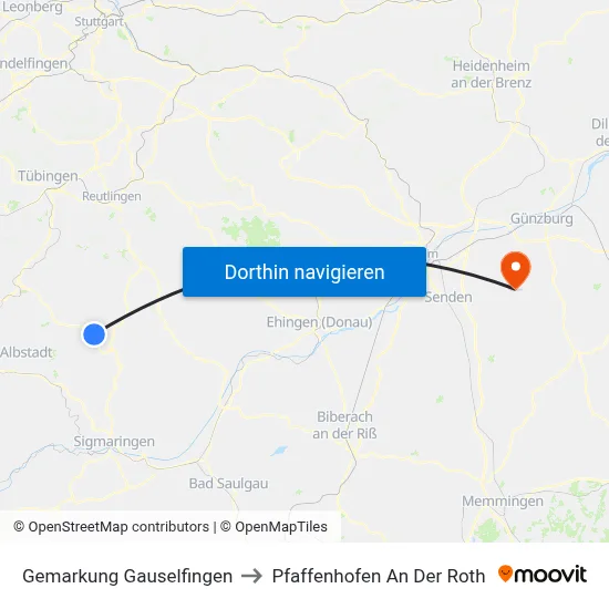 Gemarkung Gauselfingen to Pfaffenhofen An Der Roth map