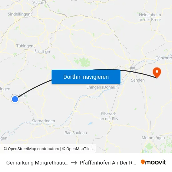 Gemarkung Margrethausen to Pfaffenhofen An Der Roth map