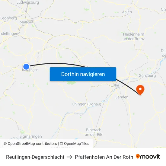Reutlingen-Degerschlacht to Pfaffenhofen An Der Roth map