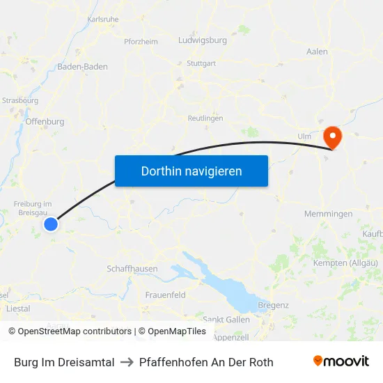 Burg Im Dreisamtal to Pfaffenhofen An Der Roth map