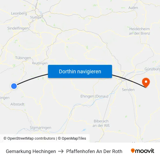 Gemarkung Hechingen to Pfaffenhofen An Der Roth map