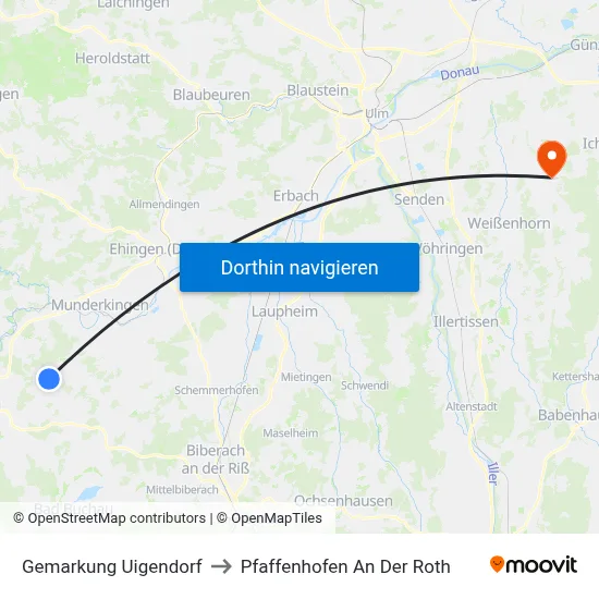 Gemarkung Uigendorf to Pfaffenhofen An Der Roth map