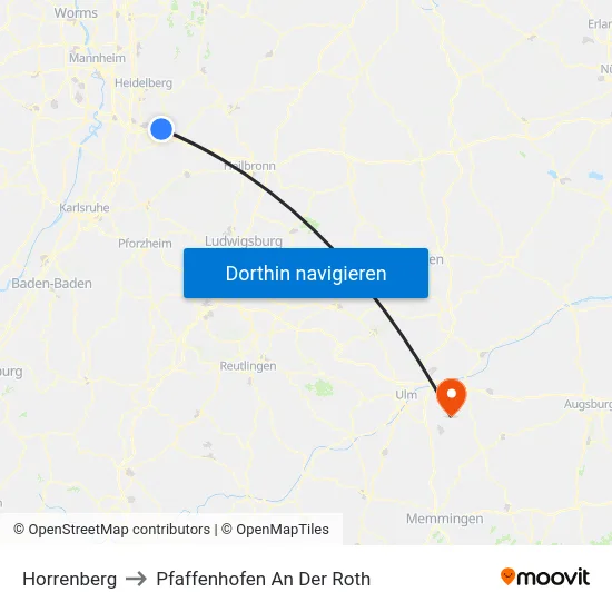 Horrenberg to Pfaffenhofen An Der Roth map