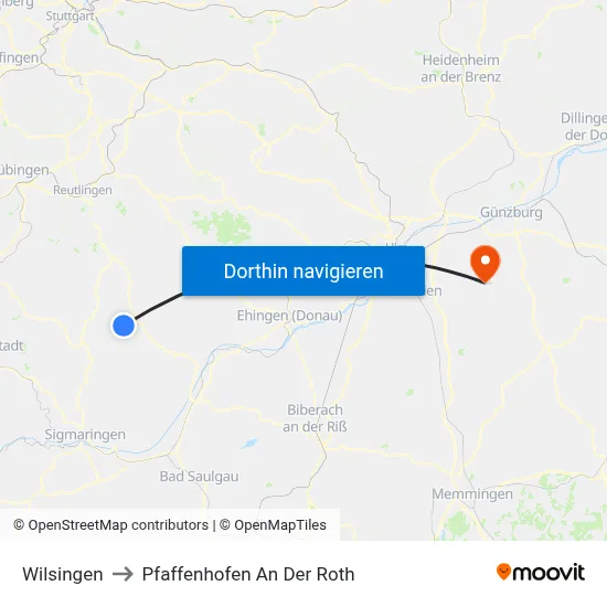 Wilsingen to Pfaffenhofen An Der Roth map