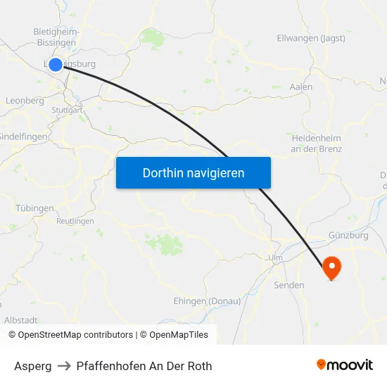 Asperg to Pfaffenhofen An Der Roth map