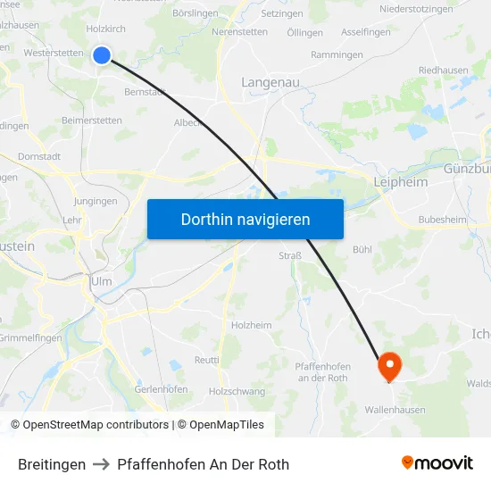 Breitingen to Pfaffenhofen An Der Roth map