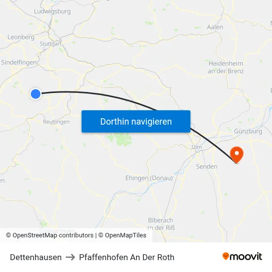 Dettenhausen to Pfaffenhofen An Der Roth map