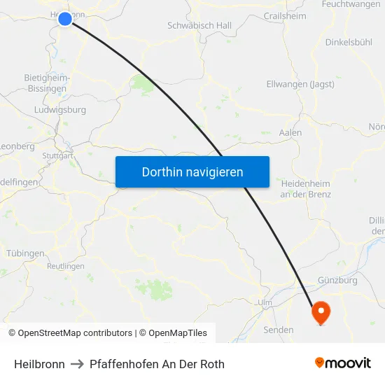 Heilbronn to Pfaffenhofen An Der Roth map
