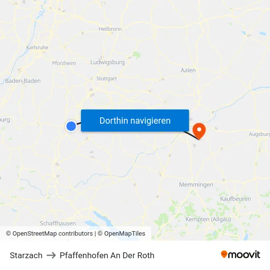 Starzach to Pfaffenhofen An Der Roth map