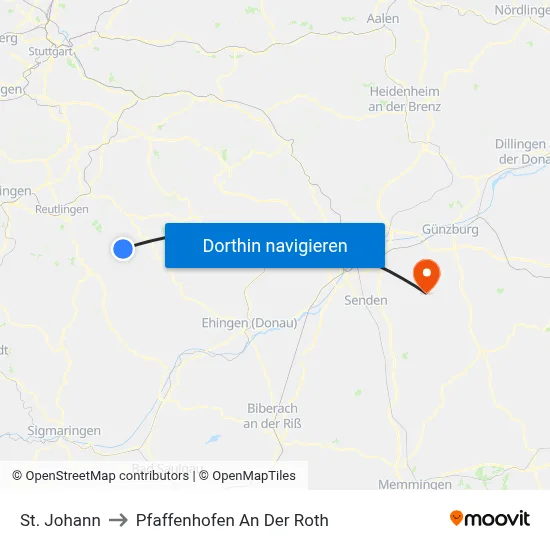 St. Johann to Pfaffenhofen An Der Roth map