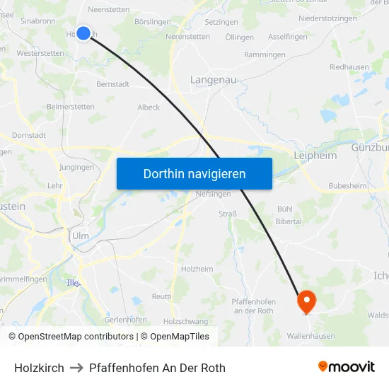 Holzkirch to Pfaffenhofen An Der Roth map