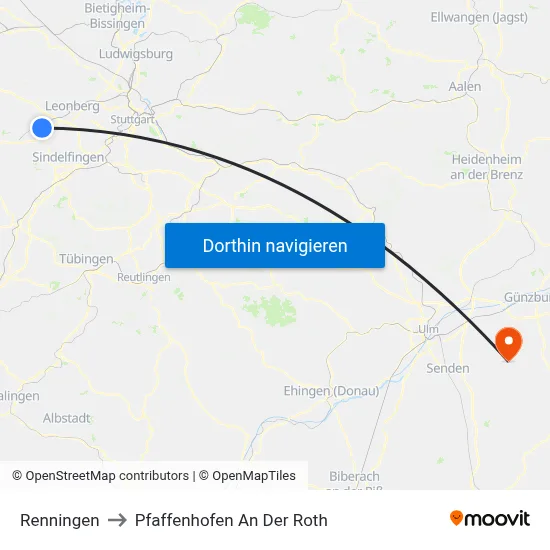 Renningen to Pfaffenhofen An Der Roth map