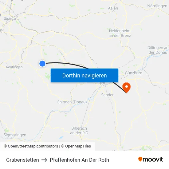 Grabenstetten to Pfaffenhofen An Der Roth map