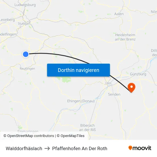 Walddorfhäslach to Pfaffenhofen An Der Roth map