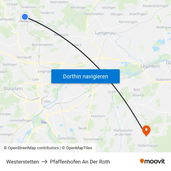 Westerstetten to Pfaffenhofen An Der Roth map