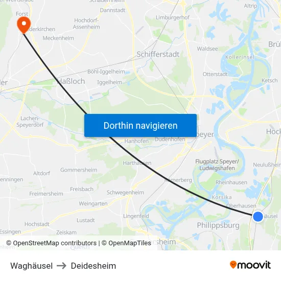 Waghäusel to Deidesheim map