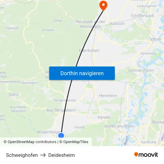 Schweighofen to Deidesheim map