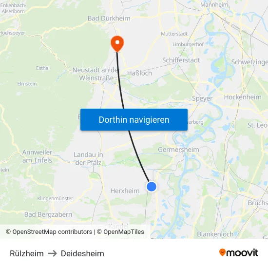 Rülzheim to Deidesheim map