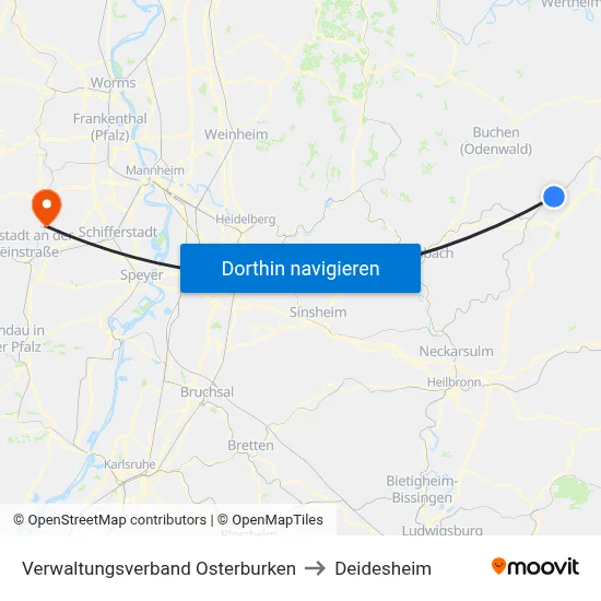 Verwaltungsverband Osterburken to Deidesheim map