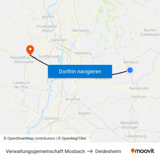 Verwaltungsgemeinschaft Mosbach to Deidesheim map
