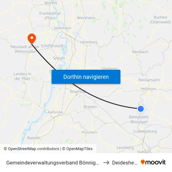 Gemeindeverwaltungsverband Bönnigheim to Deidesheim map