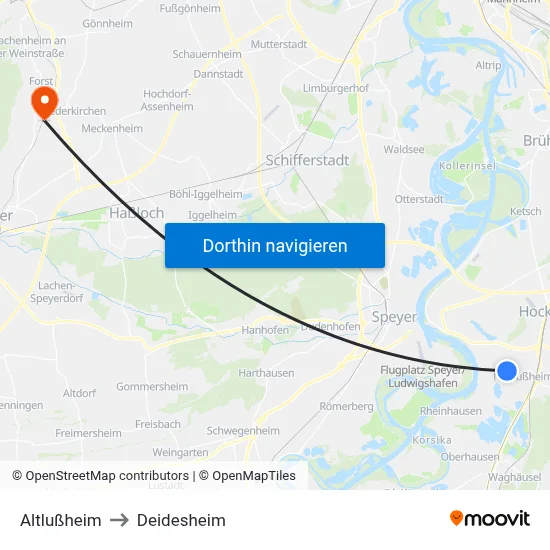 Altlußheim to Deidesheim map