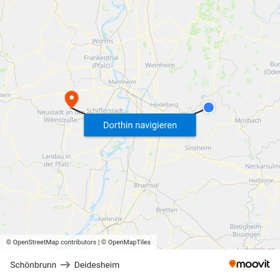 Schönbrunn to Deidesheim map