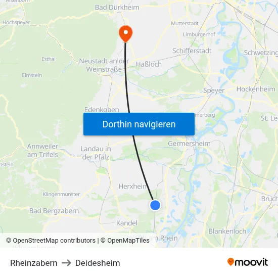 Rheinzabern to Deidesheim map