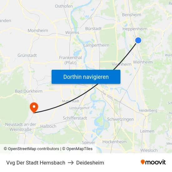 Vvg Der Stadt Hemsbach to Deidesheim map