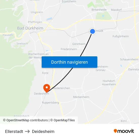 Ellerstadt to Deidesheim map