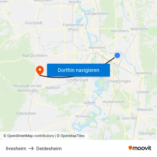 Ilvesheim to Deidesheim map
