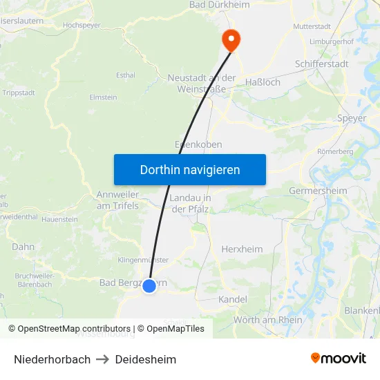 Niederhorbach to Deidesheim map