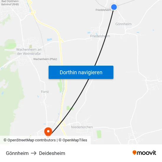 Gönnheim to Deidesheim map