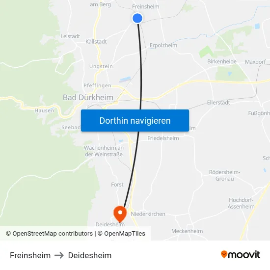 Freinsheim to Deidesheim map