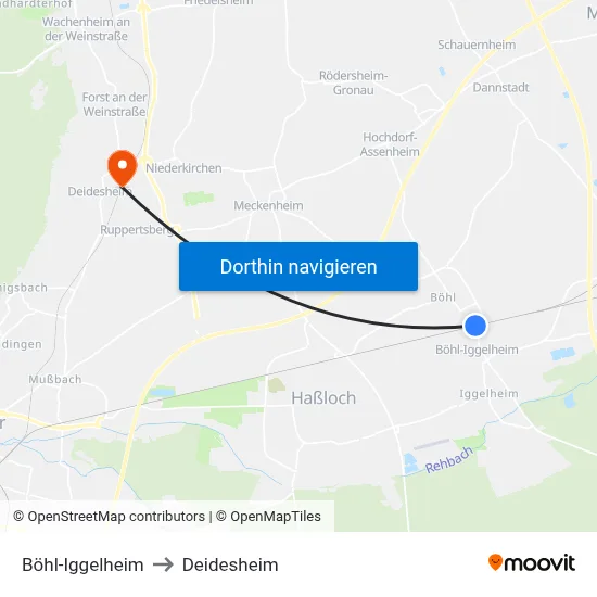 Böhl-Iggelheim to Deidesheim map