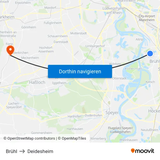 Brühl to Deidesheim map